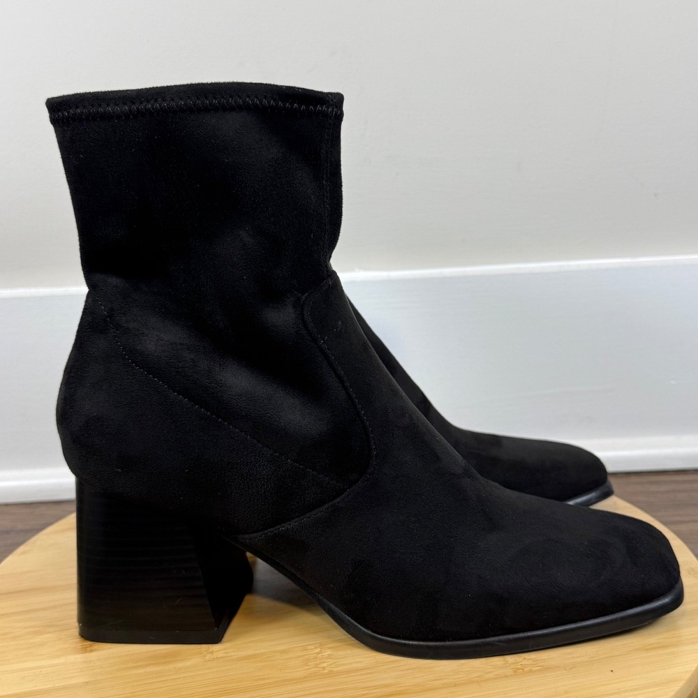 Marc Fisher‎ Women's 9.5M Rivers Bootie Black Suede Block Heel Square Toe Casual